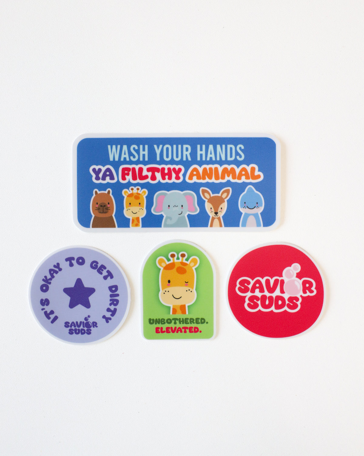 Savior Suds Wash Your Hands Sticker Pack — 4 Premium Vinyl Stickers