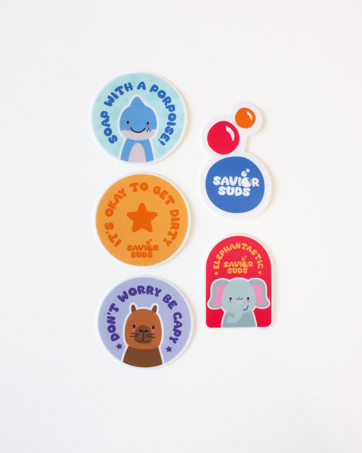 Savior Suds Punny Sticker Pack — 5 Premium Vinyl Stickers