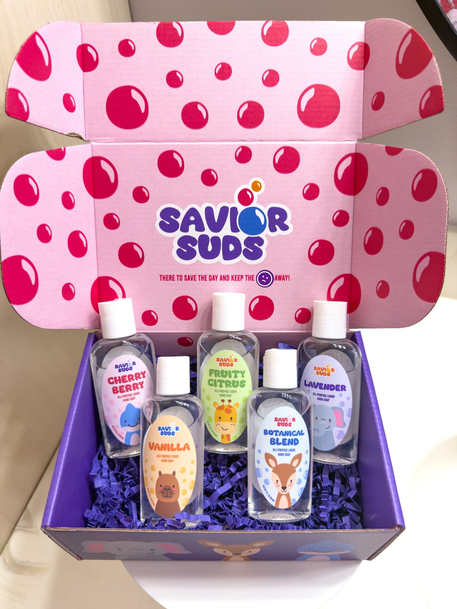 Savior Suds Zoo Friends 5-scent hand soap collection box