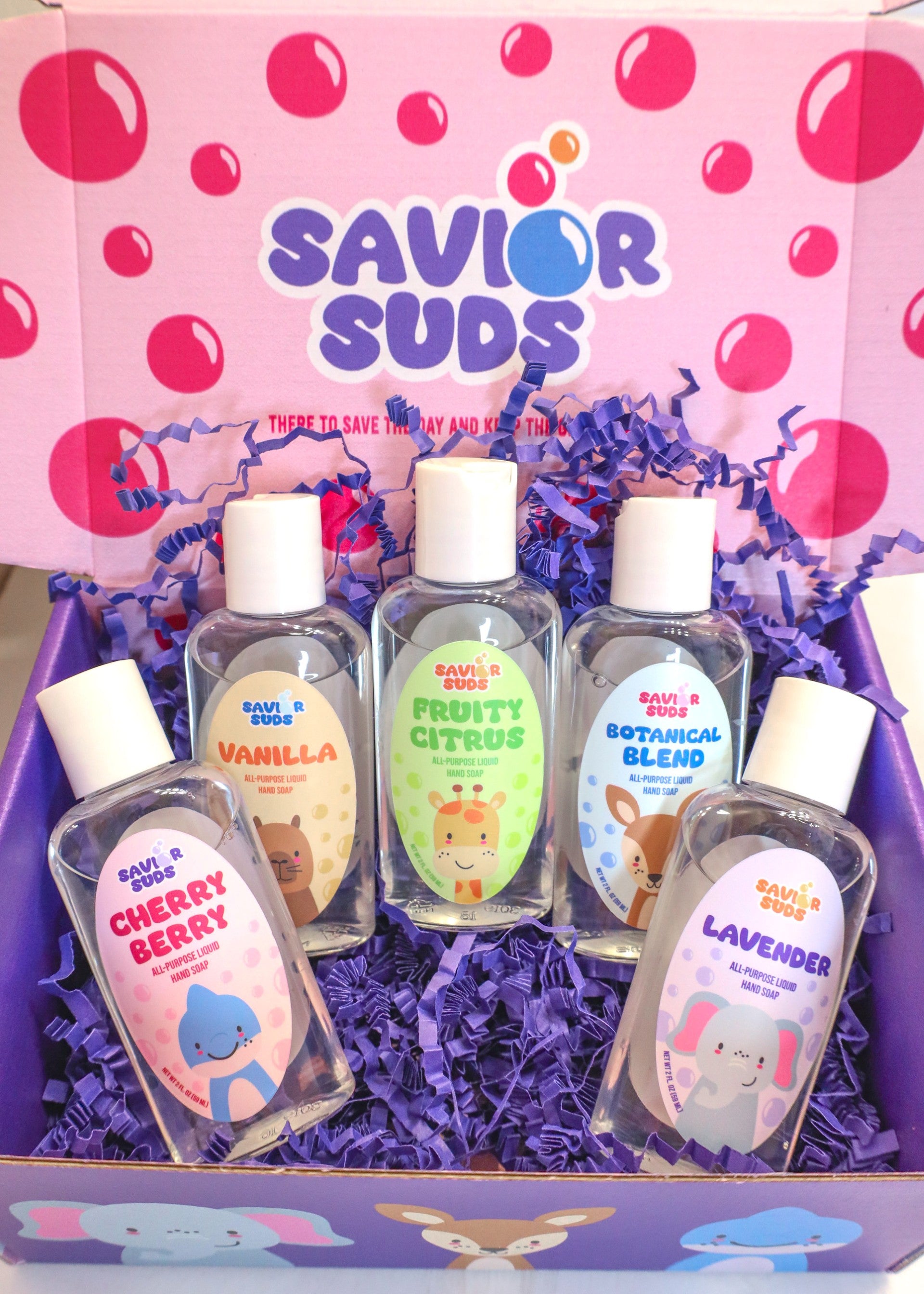 Savior Suds Zoo Friends 5-scent hand soap collection box